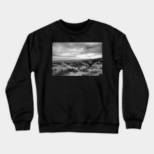 Mablethorpe Sand Dunes, Stormy skies, Black And White Crewneck Sweatshirt